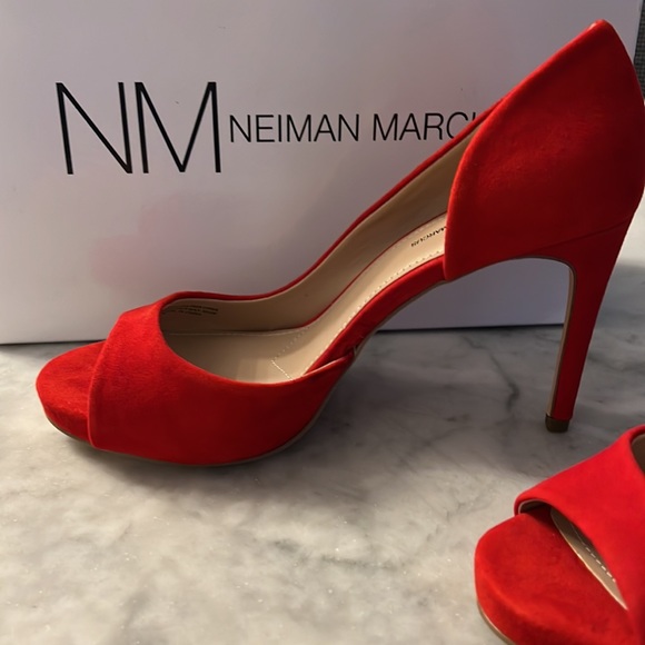 Neiman Marcus red suede sandal heels
